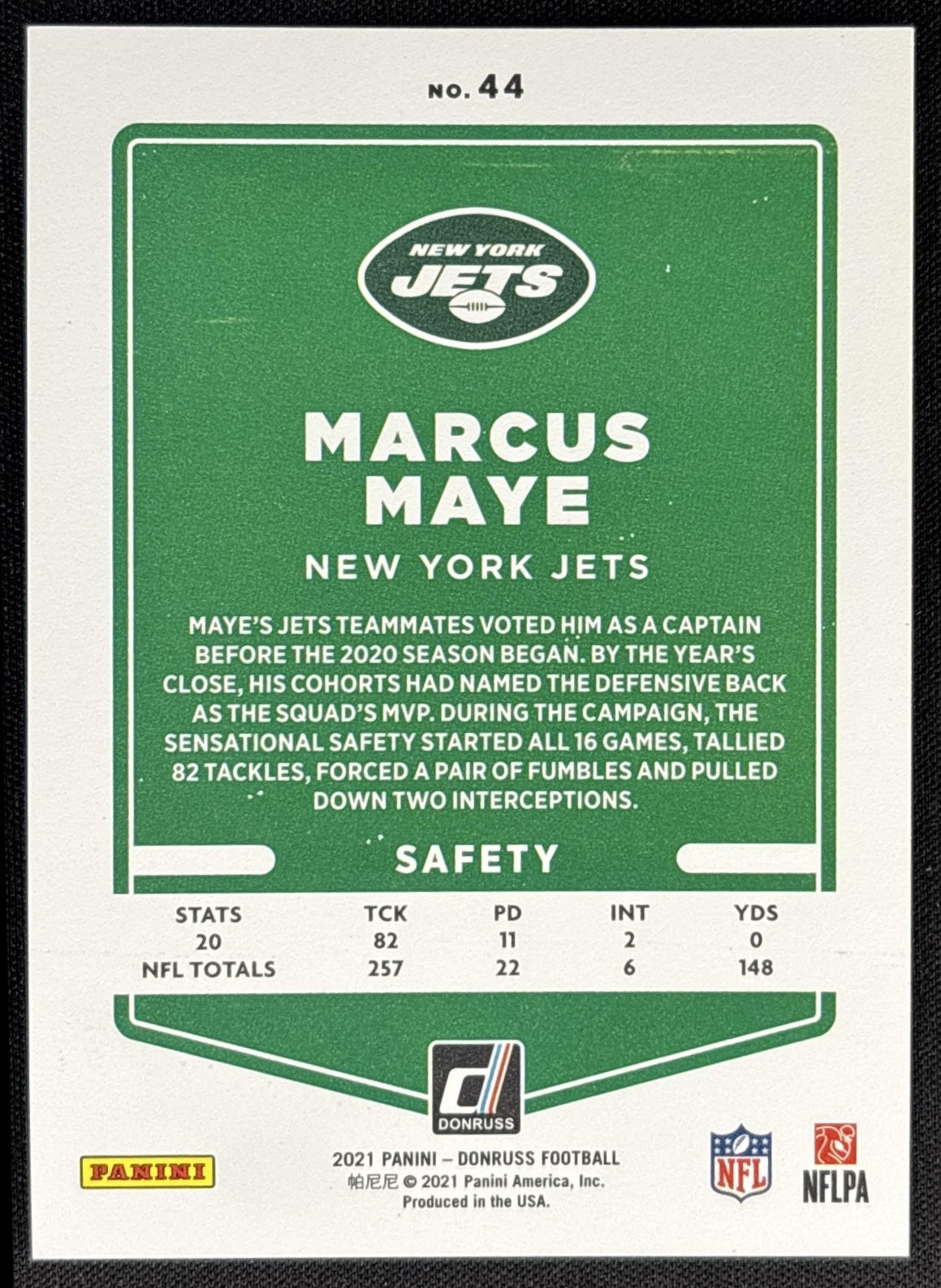 Marcus Maye 2021 Panini Donruss Press Proof Premium Jets Sports Trading Card
