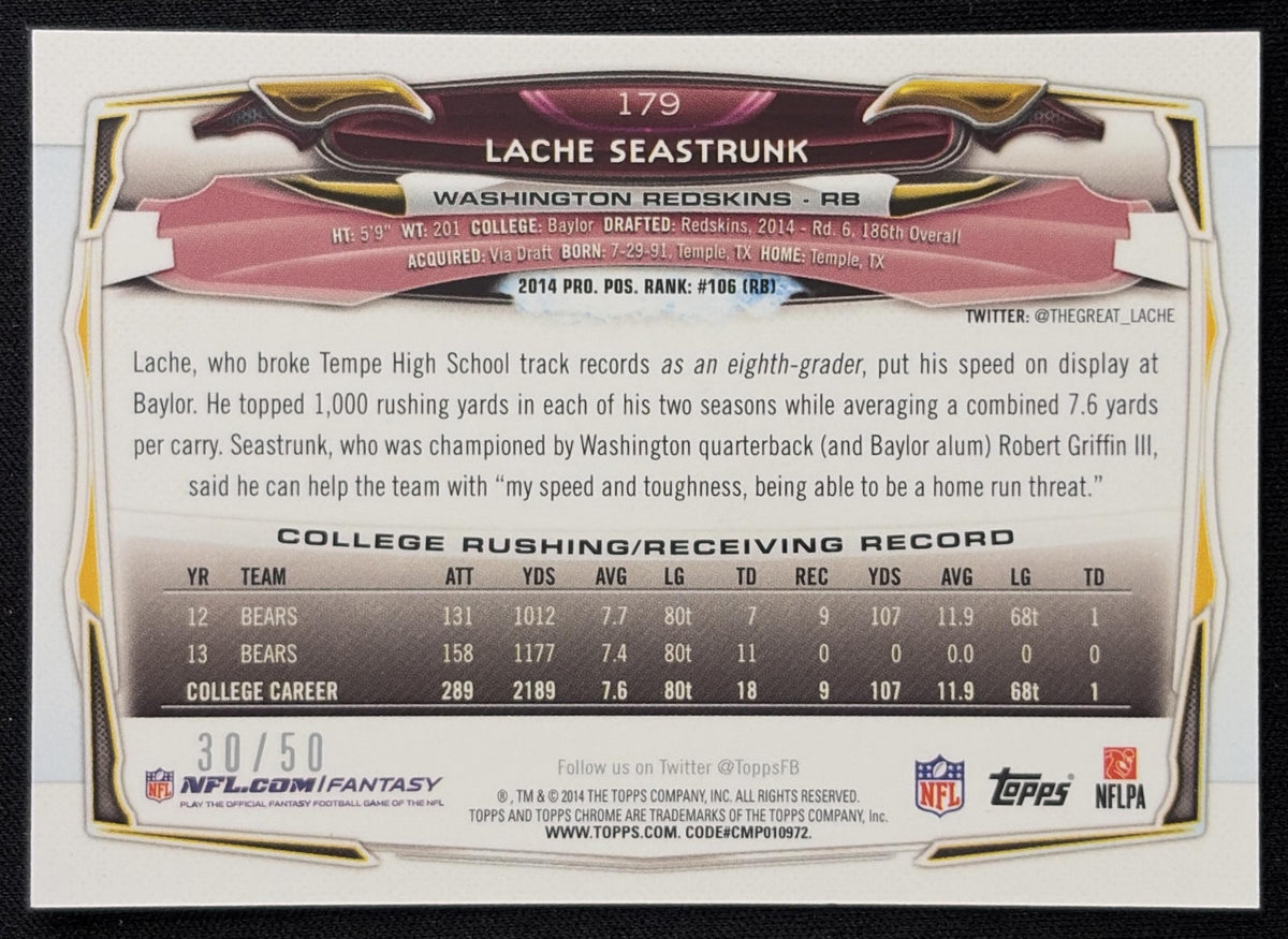 Lache Seastrunk 2014 Topps Chrome Gold Refractor /50 Redskins