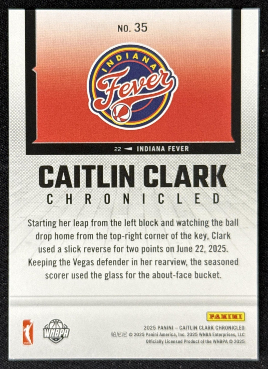Caitlin Clark 2025 Panini Chronicled WNBA Fever 35 Sports Trading Card