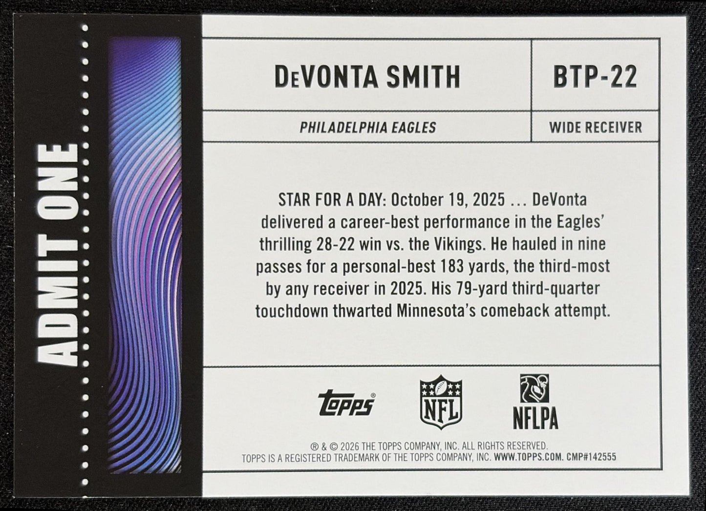DeVonta Smith 2026 Topps Big Ticket Players Eagles back