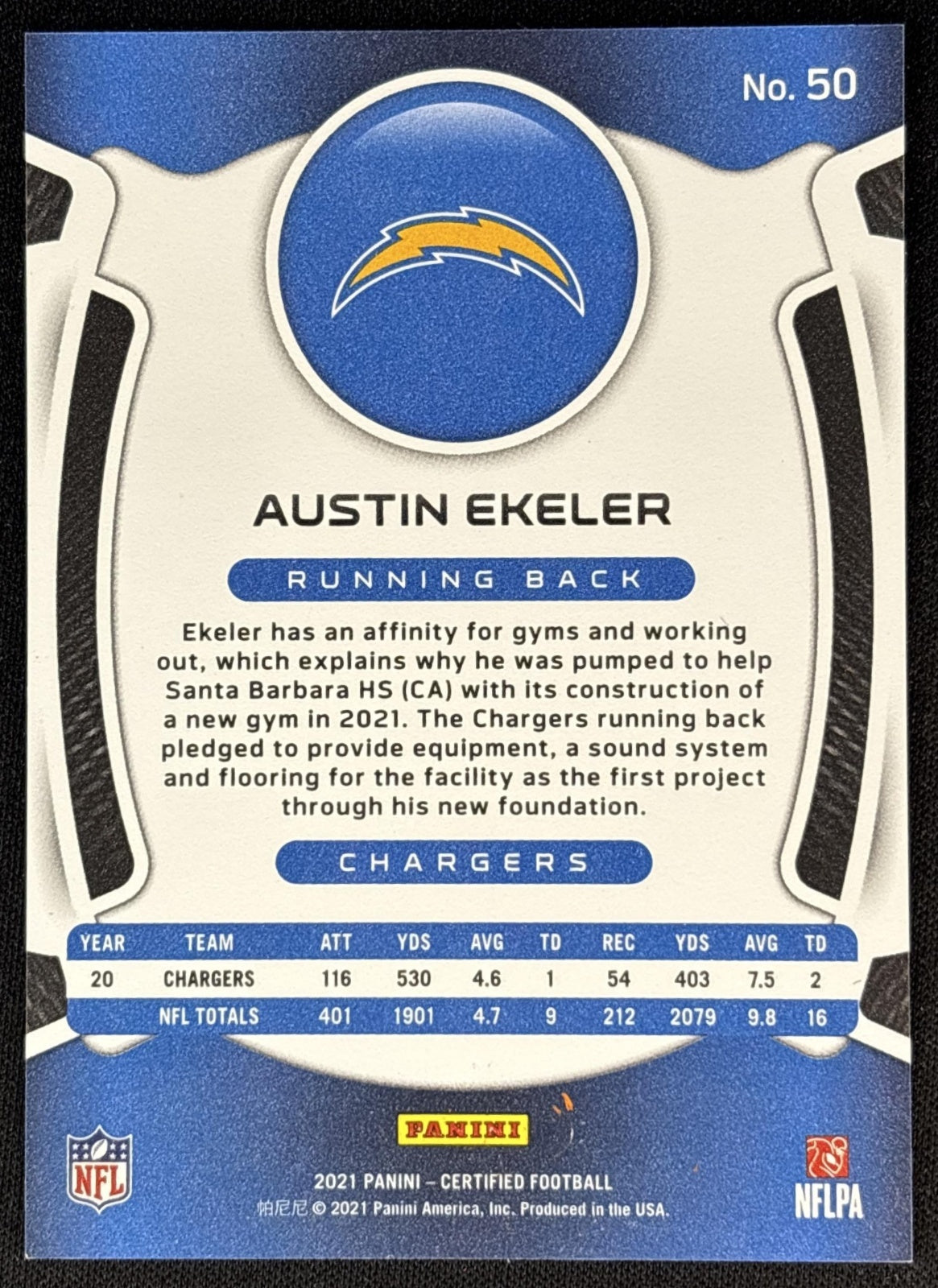 Austin Ekeler 2021 Panini Certified Mirror Orange /149