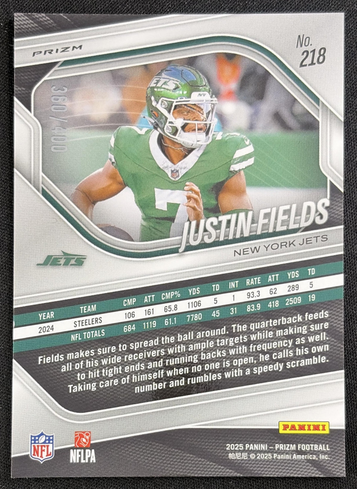 Justin Fields 2025 Panini Prizm Pandora /400 Jets