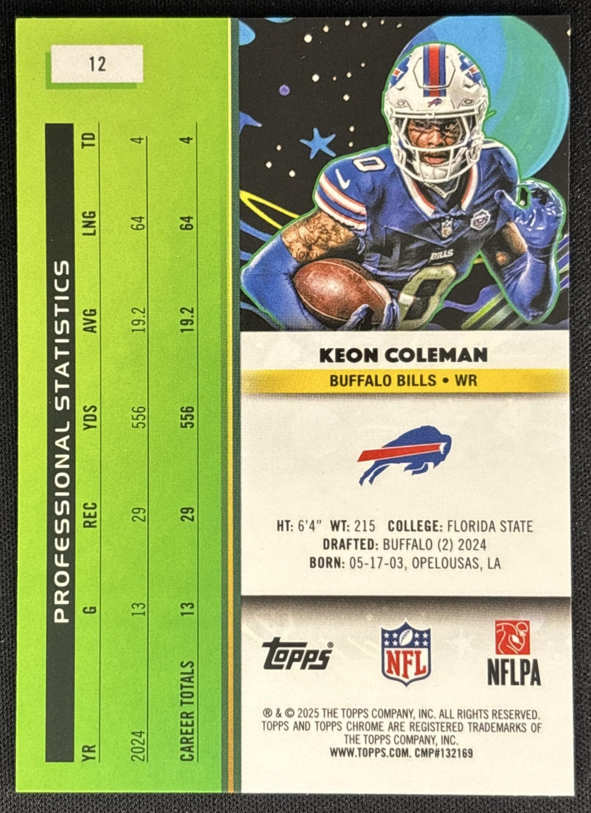 Keon Coleman 2025 Topps Cosmic Chrome Bills back