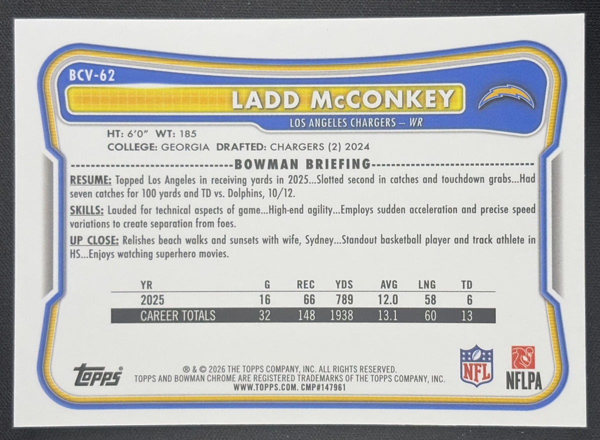 Ladd McConkey 2026 Bowman Chrome NFL Mojo Refractor Chargers