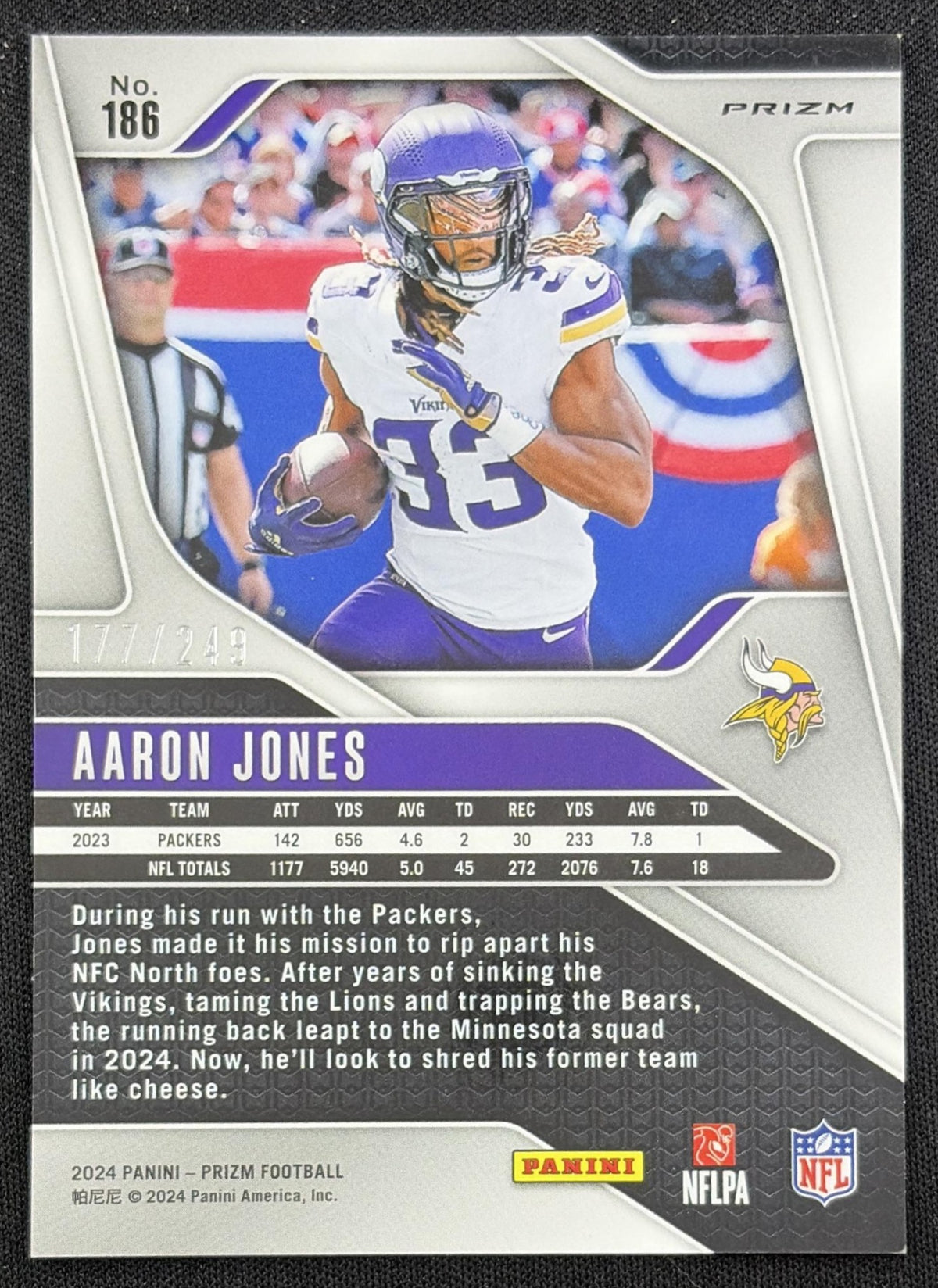 Aaron Jones 2024 Panini Prizm Orange /249 Vikings back