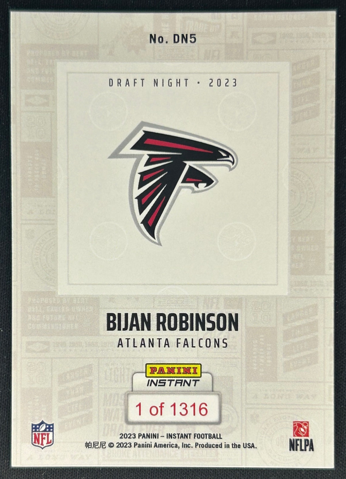 Bijan Robinson 2023 Panini Instant NFL Draft Night Falcons Sports Trading Cards