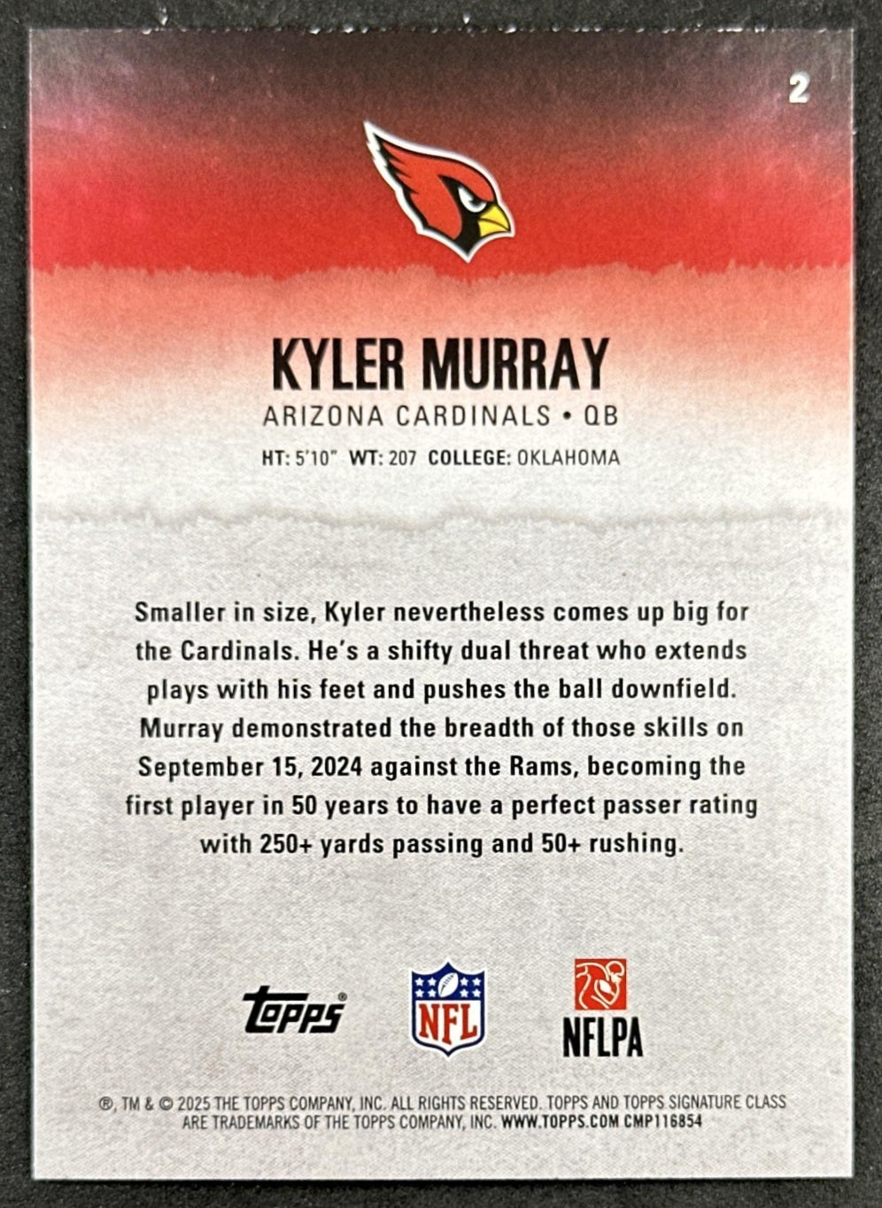 Kyler Murray 2025 Topps Signature Class Veteran Green & Purple Foil Cardinals