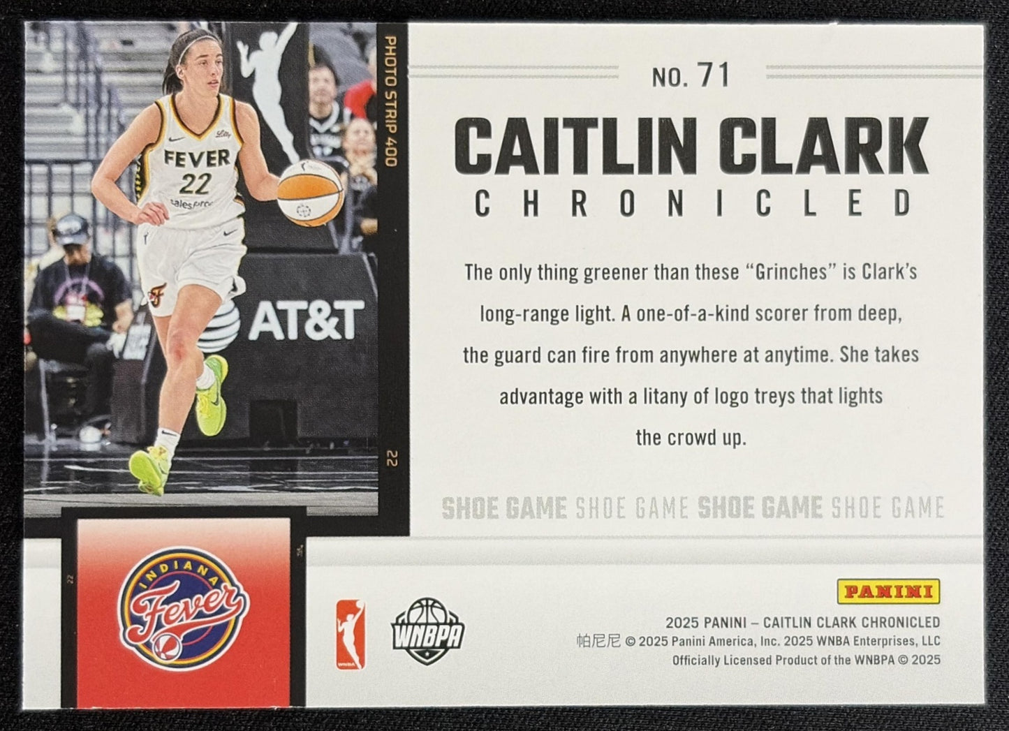 Caitlin Clark 2025 Panini Chronicled Shoe Game Holo Fever 71