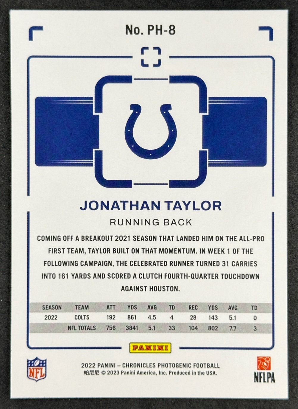Jonathan Taylor 2022 Chronicles Photogenic Colts Sports Trading Card