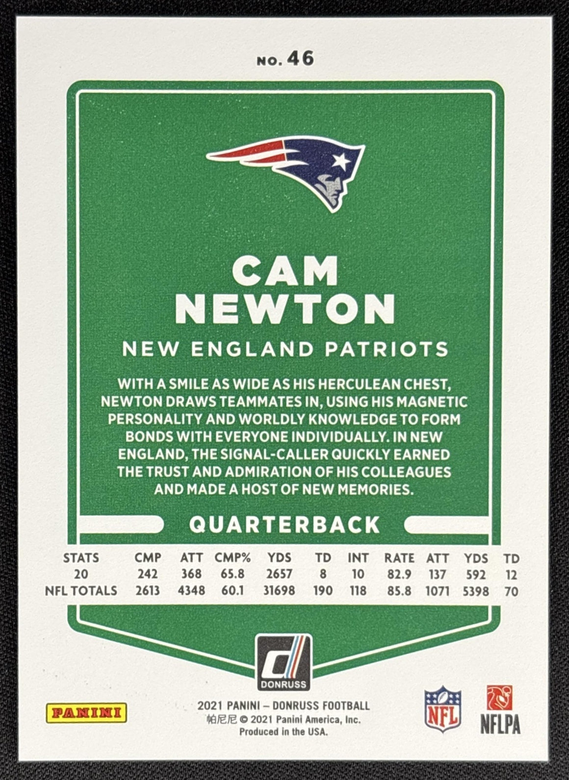 Cam Newton 2021 Panini Donruss Press Proof Premium Patriots