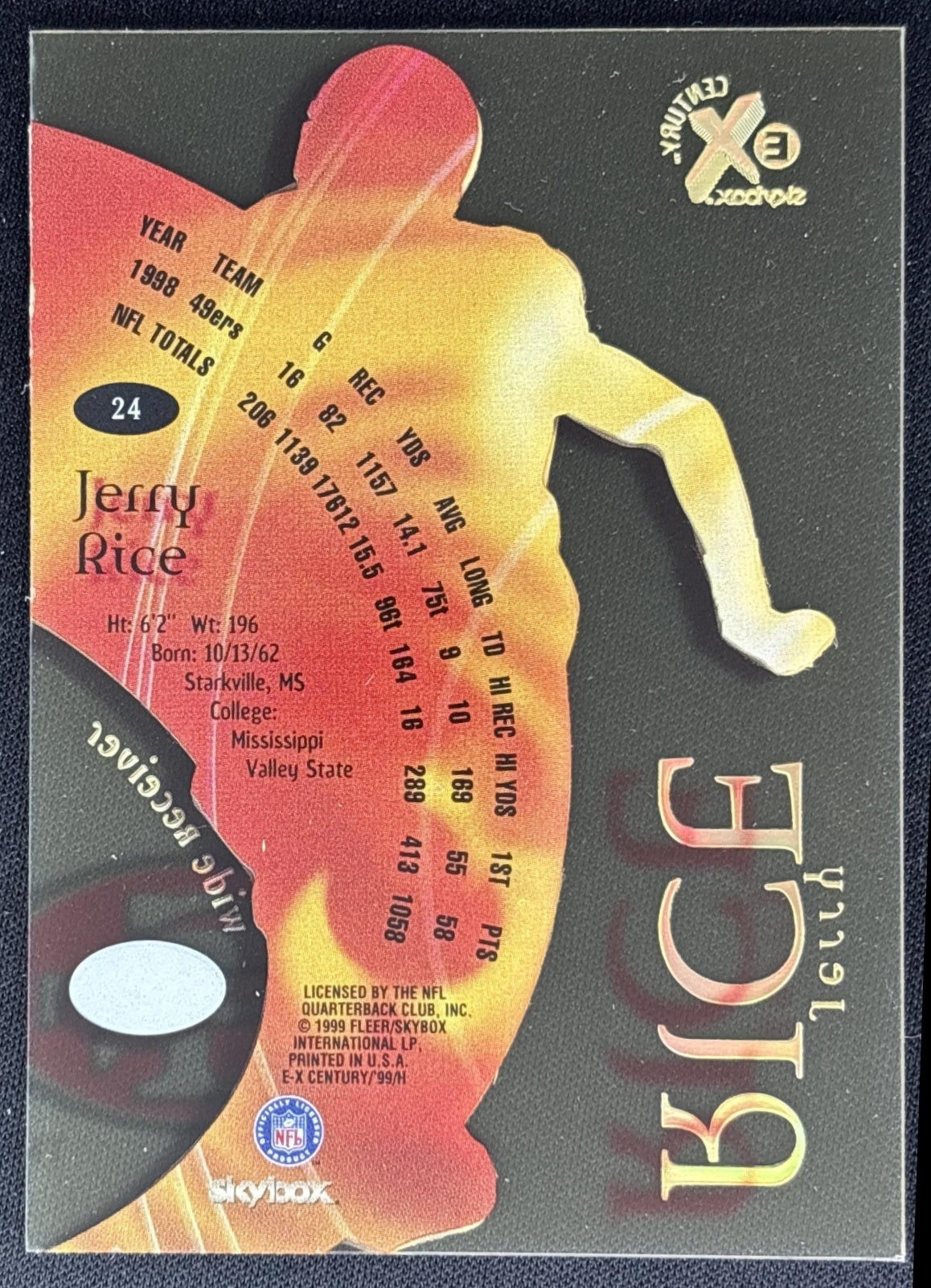 Jerry Rice 1999 Skybox E-X Century 49ers back