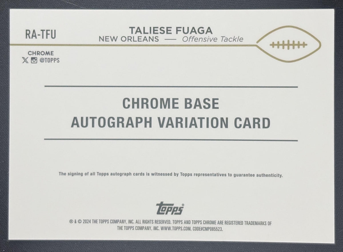 Taliese Fuaga 2024 Topps Chrome Rookie Auto Green Refractor /99 Saints
