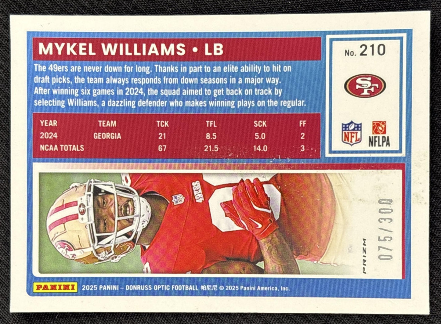 Mykel Williams 2025 Panini Donruss Optic Rated Rookie Wave Prizm /300 49ers