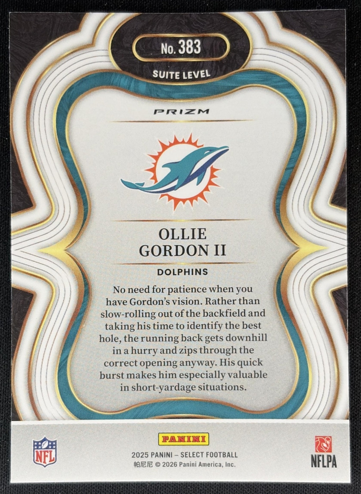 Ollie Gordon II 2025 Panini Select Suite Level Silver Prizm Dolphins Sports Trading Cards