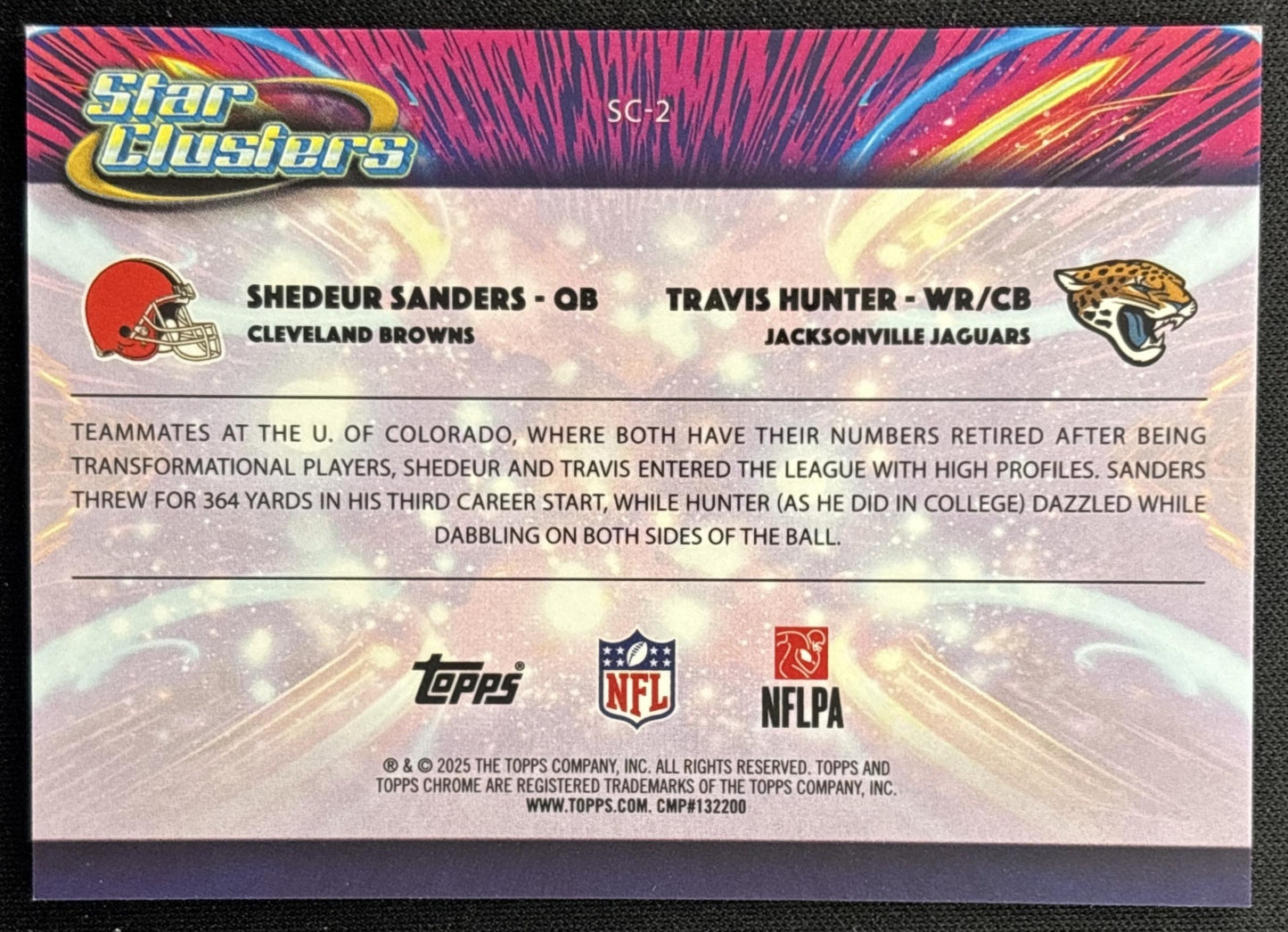 Travis Hunter Shedeur Sanders 2025 Topps Cosmic Chrome Star Clusters /75 Browns Jaguars