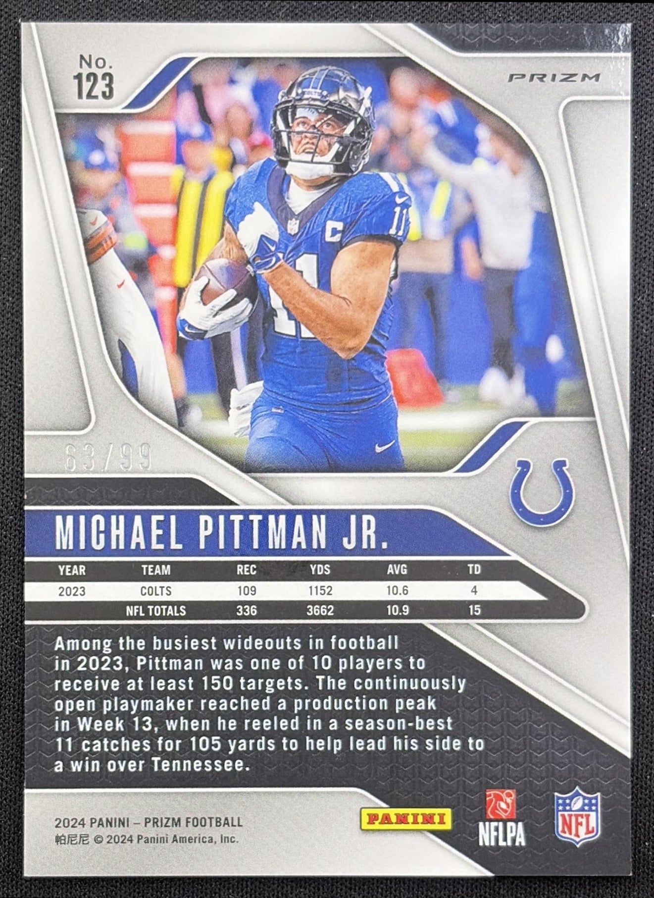 Michael Pittman Jr. 2024 Panini Prizm Purple Wave /99 Colts Indianapolis Colts back