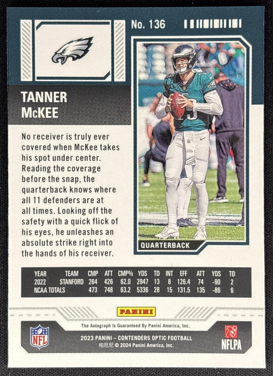 Tanner McKee 2023 Panini Contenders Optic Eagles Sports Trading Cards