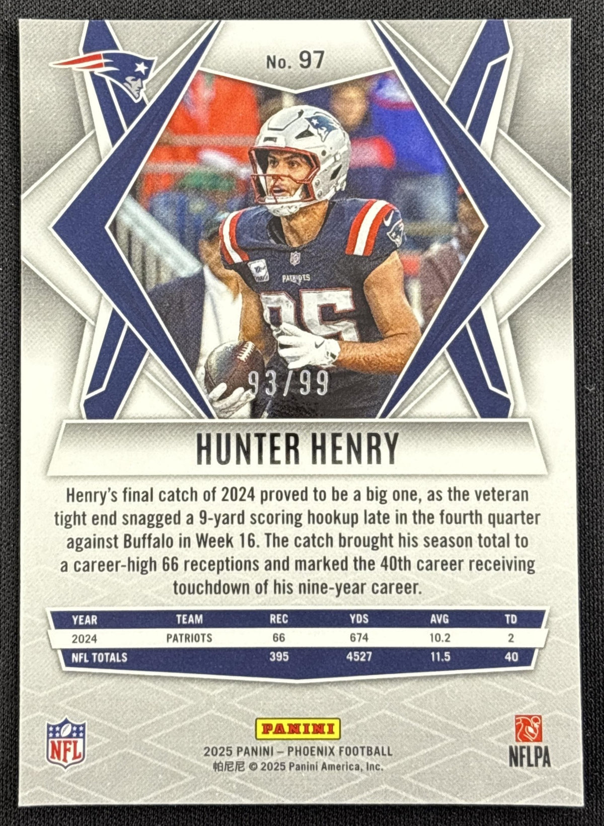 Hunter Henry 2025 Panini Phoenix Red Prizm /99 Patriots New England Patriots