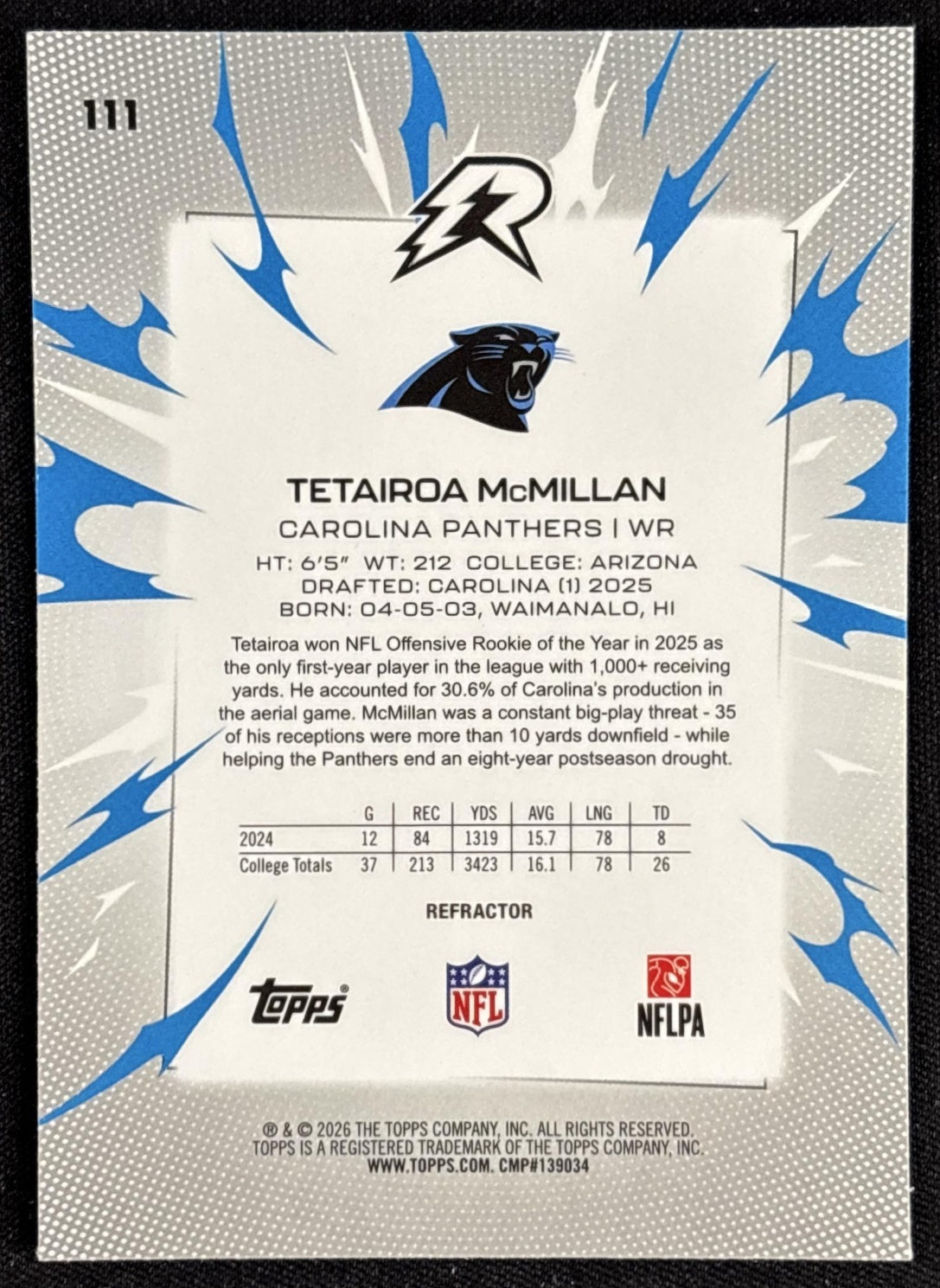 Tetairoa McMillan 2025 Topps Resurgence Refractor Panthers