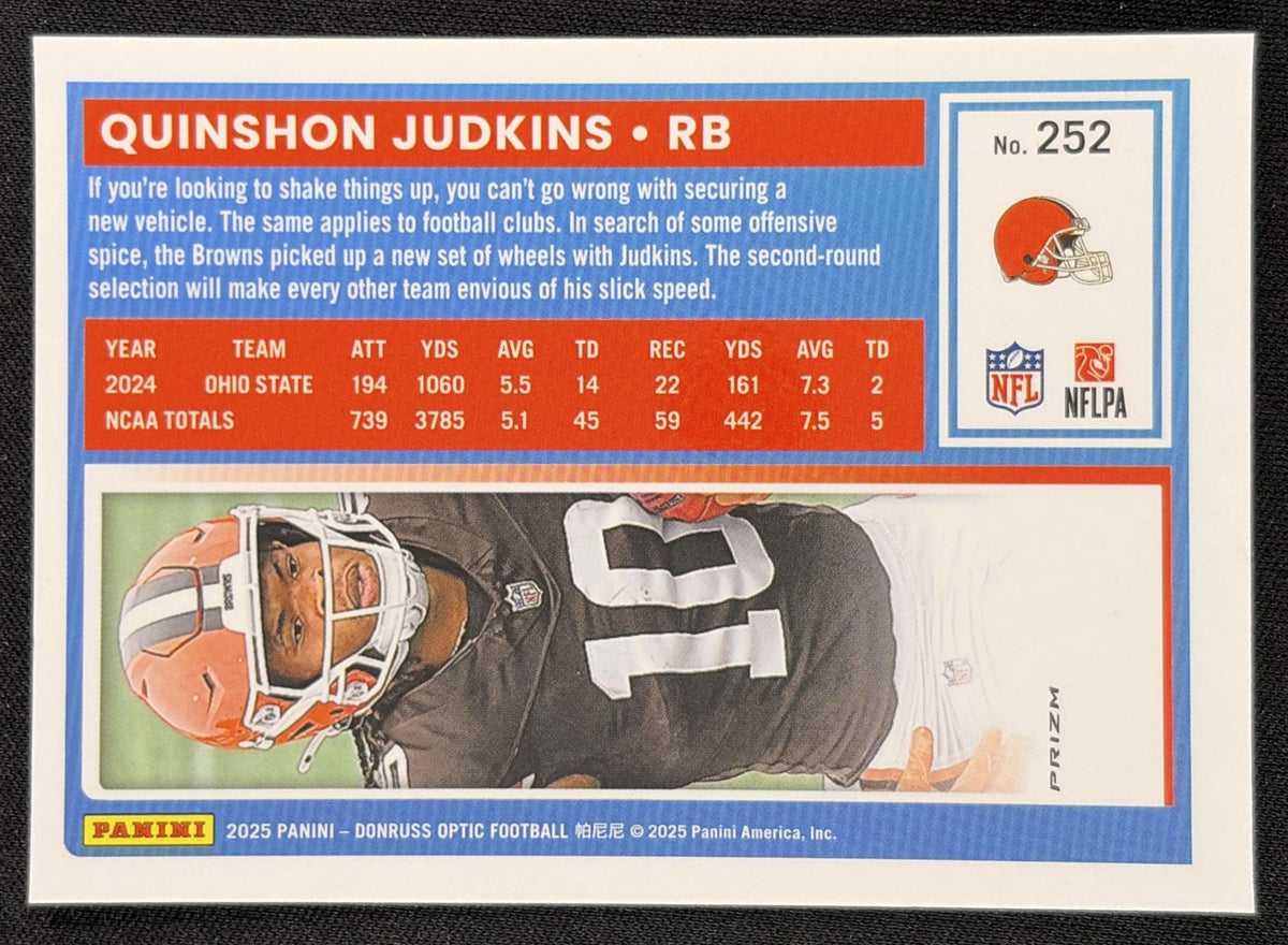 Quinshon Judkins 2025 Panini Donruss Optic Rated Rookie Holo Prizm Browns