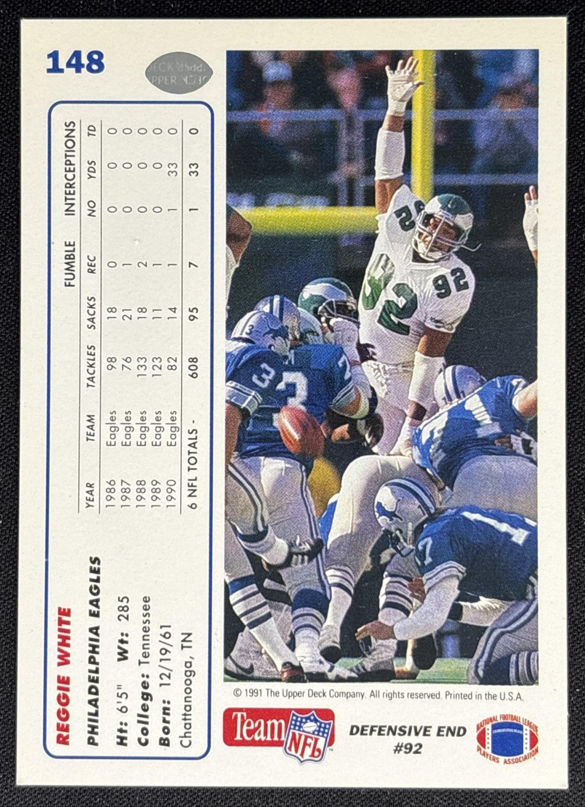 Reggie White 1991 Upper Deck Eagles Sports Trading Card