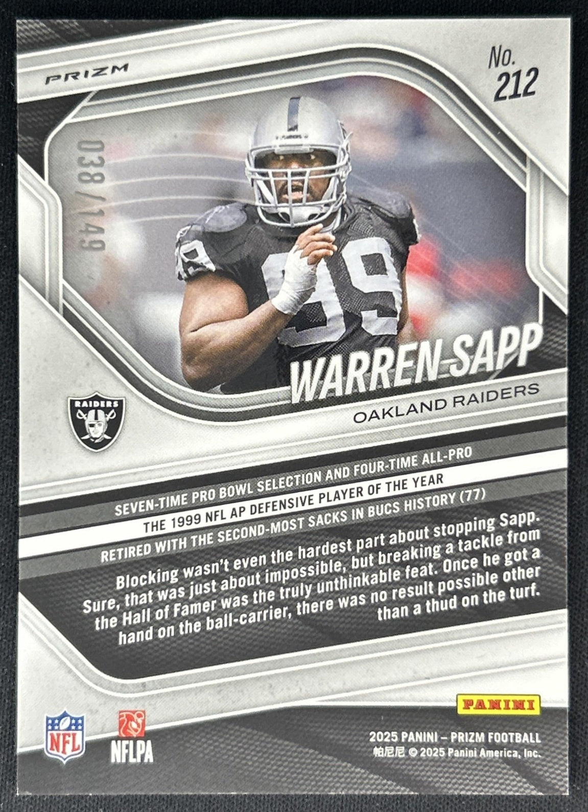 Warren Sapp 2025 Panini Prizm Red Wave /149 Raiders