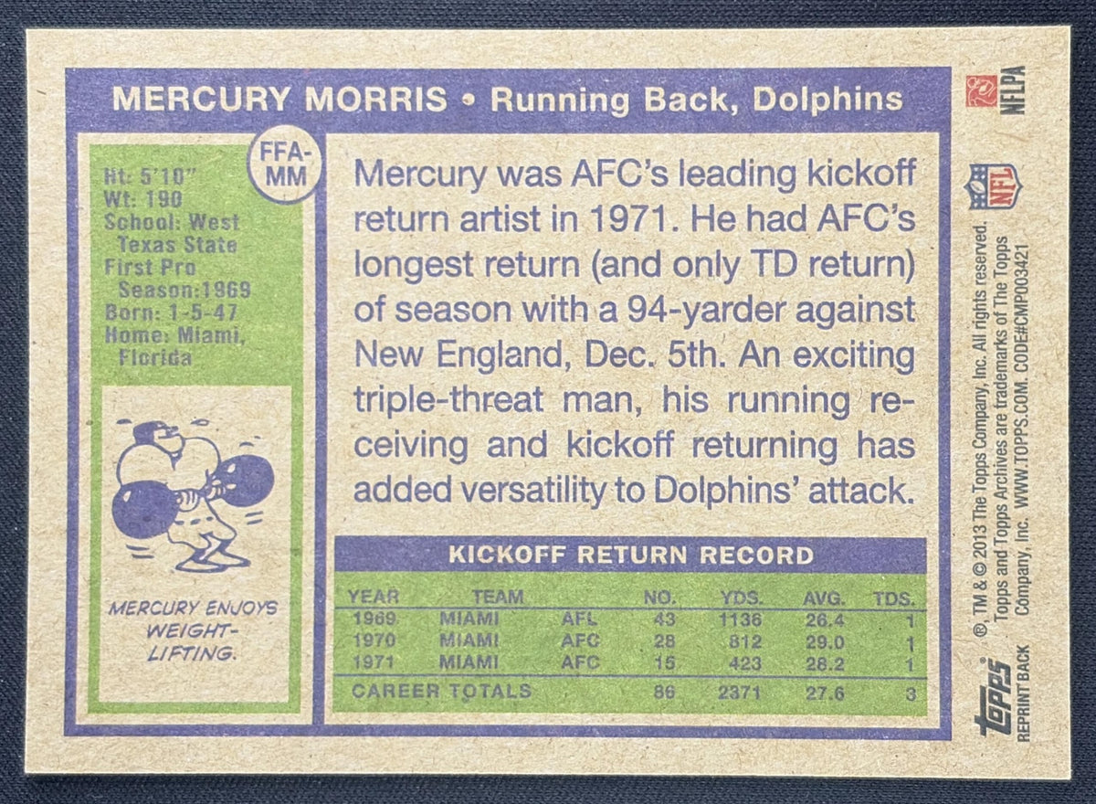 Mercury Morris 2013 Topps Archives Fan Favorite Auto Dolphins Sports Trading Card