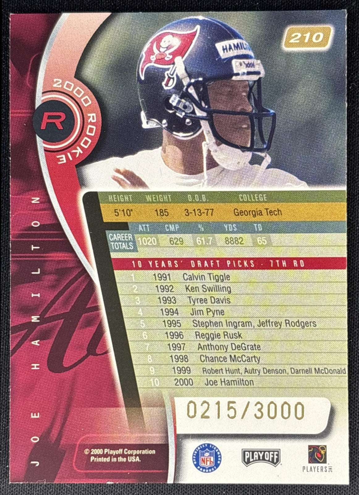 Joe Hamilton 2000 Playoff Absolute /3000 Buccaneers