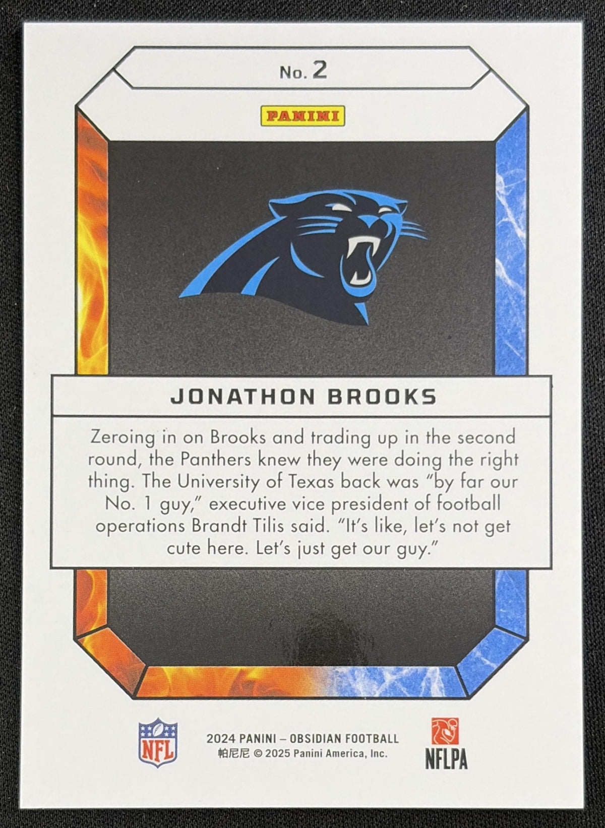 Jonathon Brooks 2024 Panini Obsidian Fire and Ice Panthers