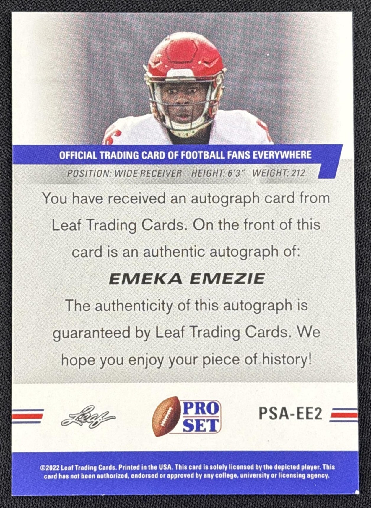 Emeka Emezie 2022 Pro Set Draft Auto
