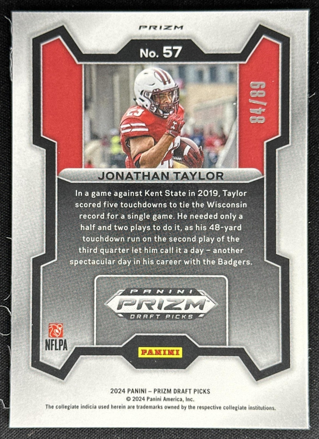 Jonathan Taylor 2024 Panini Prizm Collegiate Draft Picks Blue Finite /89 Badgers