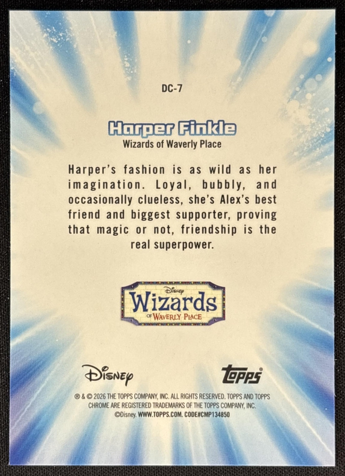 Harper Finkle 2026 Topps Chrome Disney Channel Wizards of Waverly Place Back