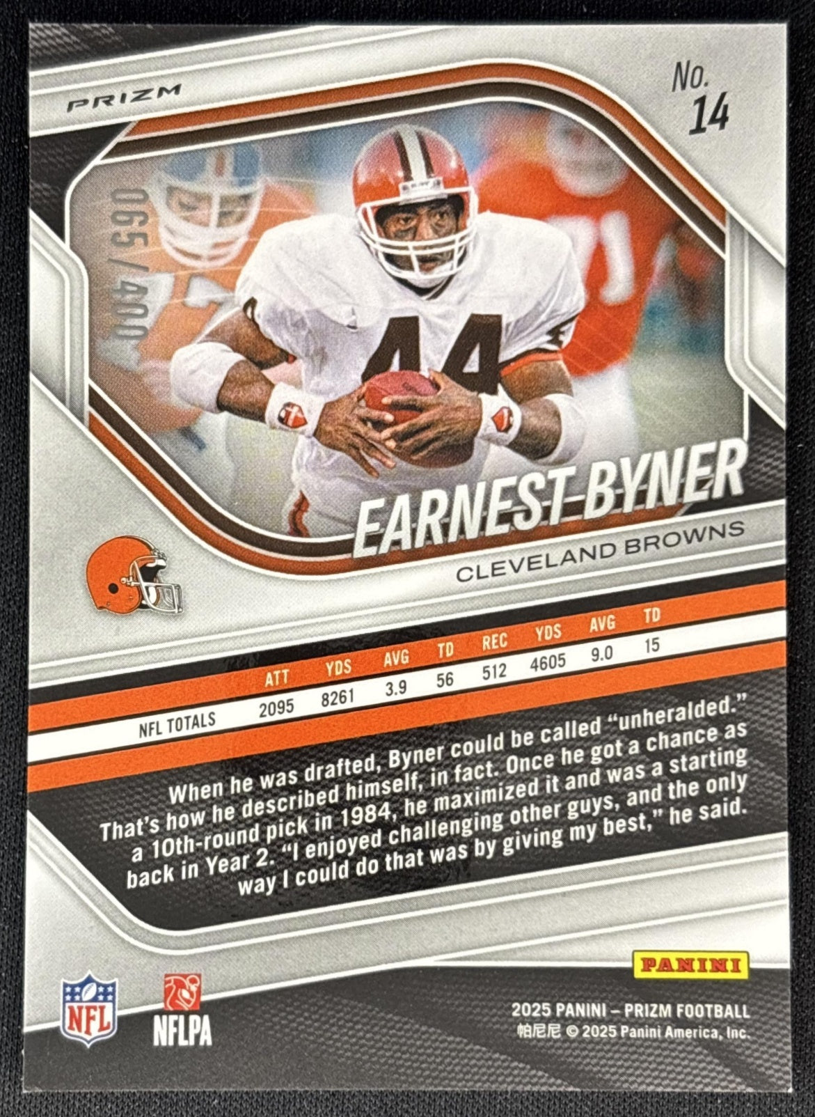 Earnest Byner 2025 Panini Prizm Pandora /400 Browns back