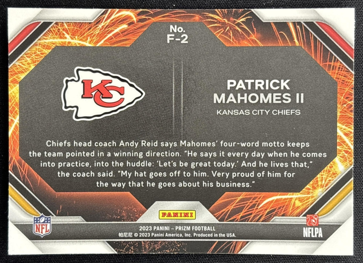 Patrick Mahomes II 2023 Panini Prizm Fireworks Chiefs Sports Trading Cards