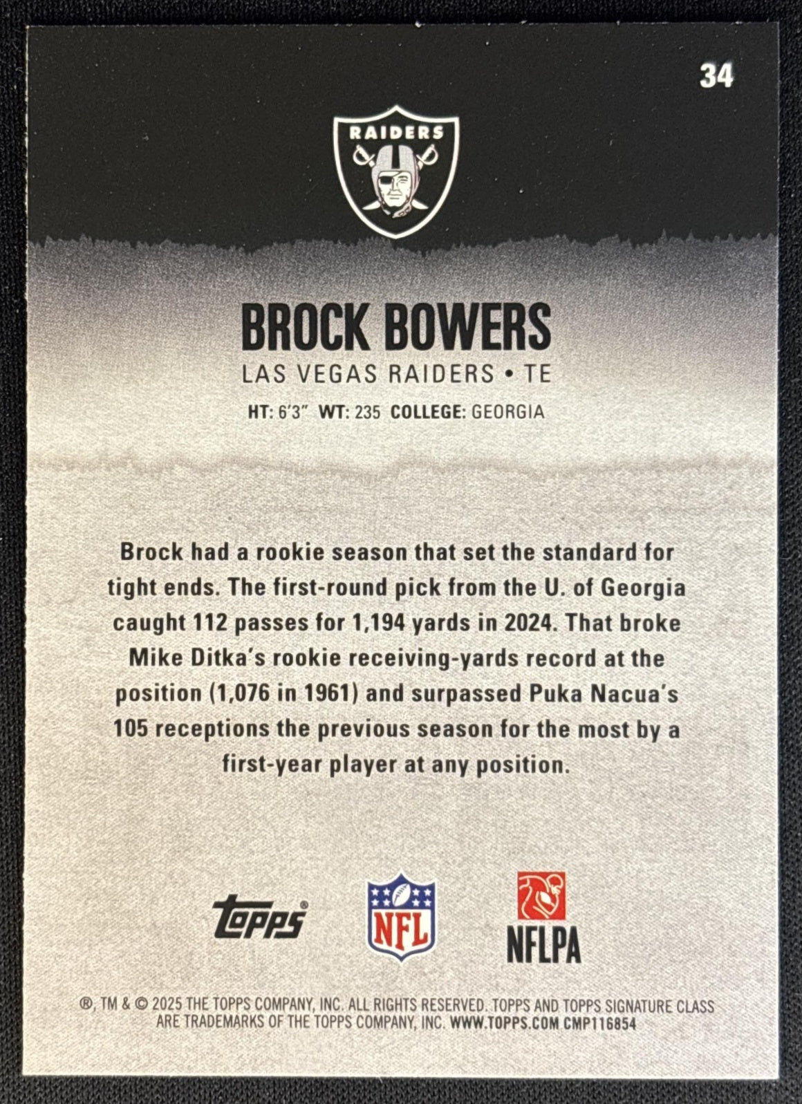 Brock Bowers 2025 Topps Signature Class Veteran Red & Black Foil Raiders