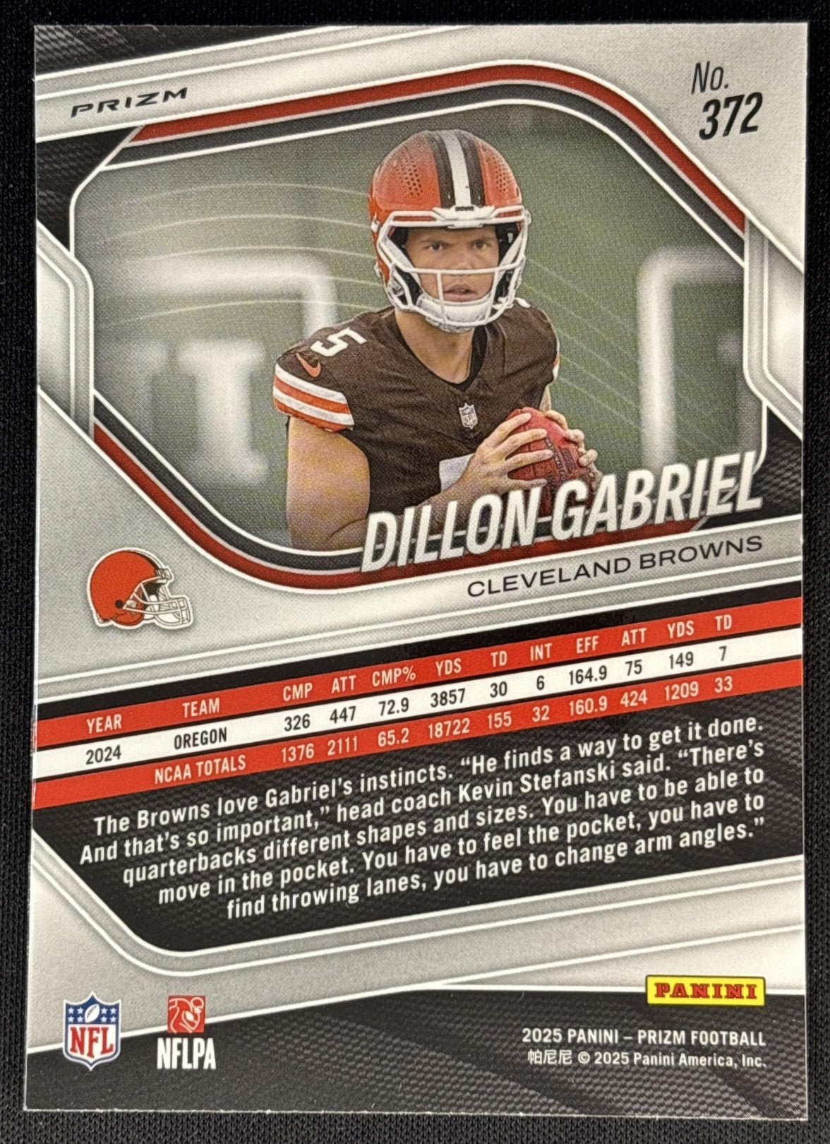 Dillon Gabriel 2025 Panini Prizm Neon Green Pulsar Browns Sports Trading Cards