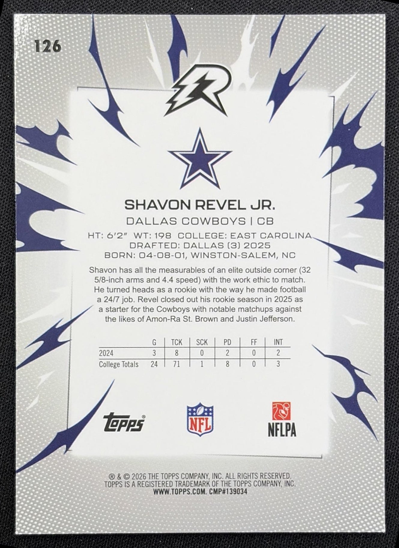 Shavon Revel Jr. 2025 Topps Resurgence Sky Blue and Pink Shock Refractor Cowboys