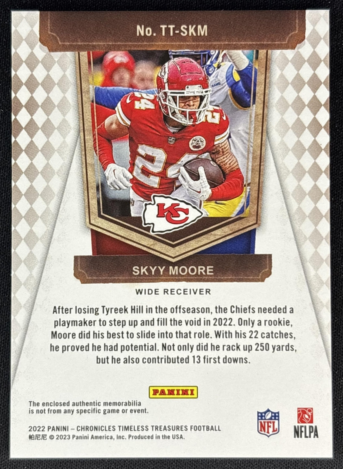 Skyy Moore 2022 Panini Chronicles Timeless Treasures Jersey /240 Chiefs Back