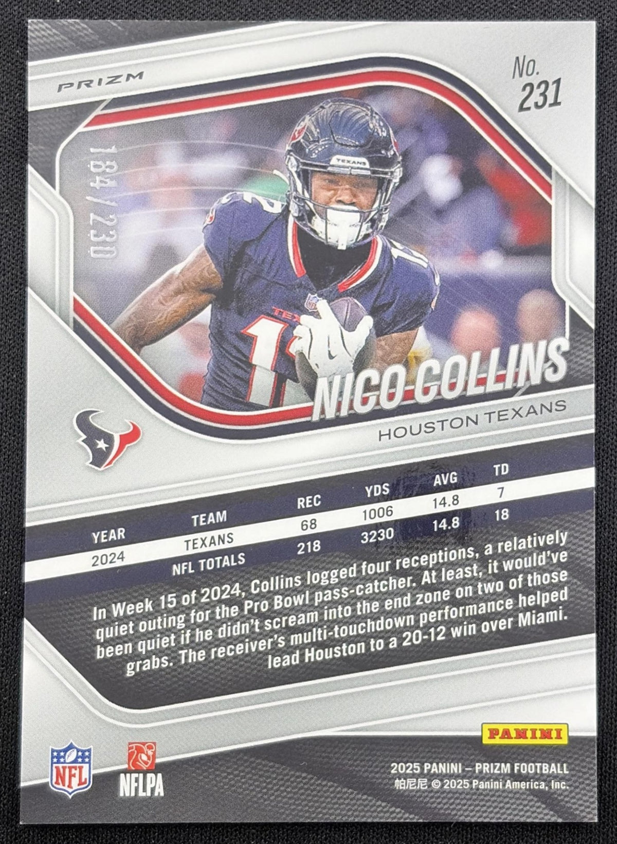 Nico Collins 2025 Panini Prizm Blue Wave /230 Texans