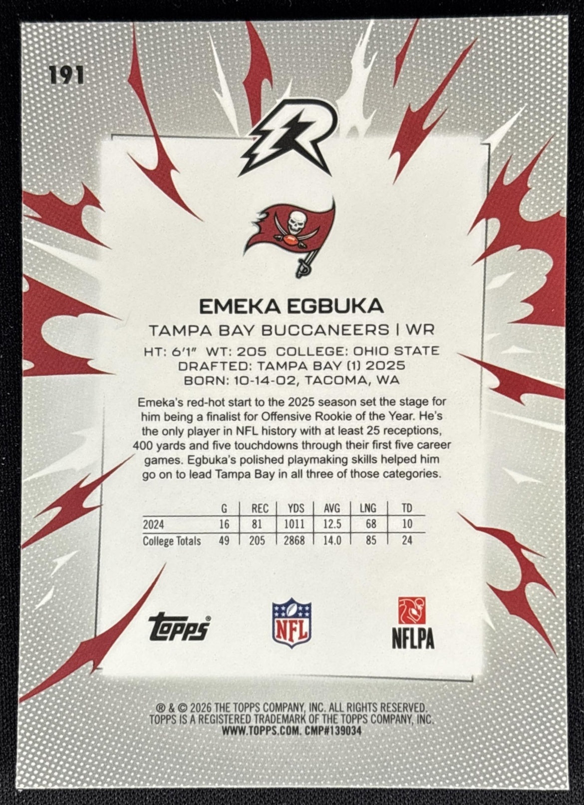 Emeka Egbuka 2025 Topps Resurgence Buccaneers back