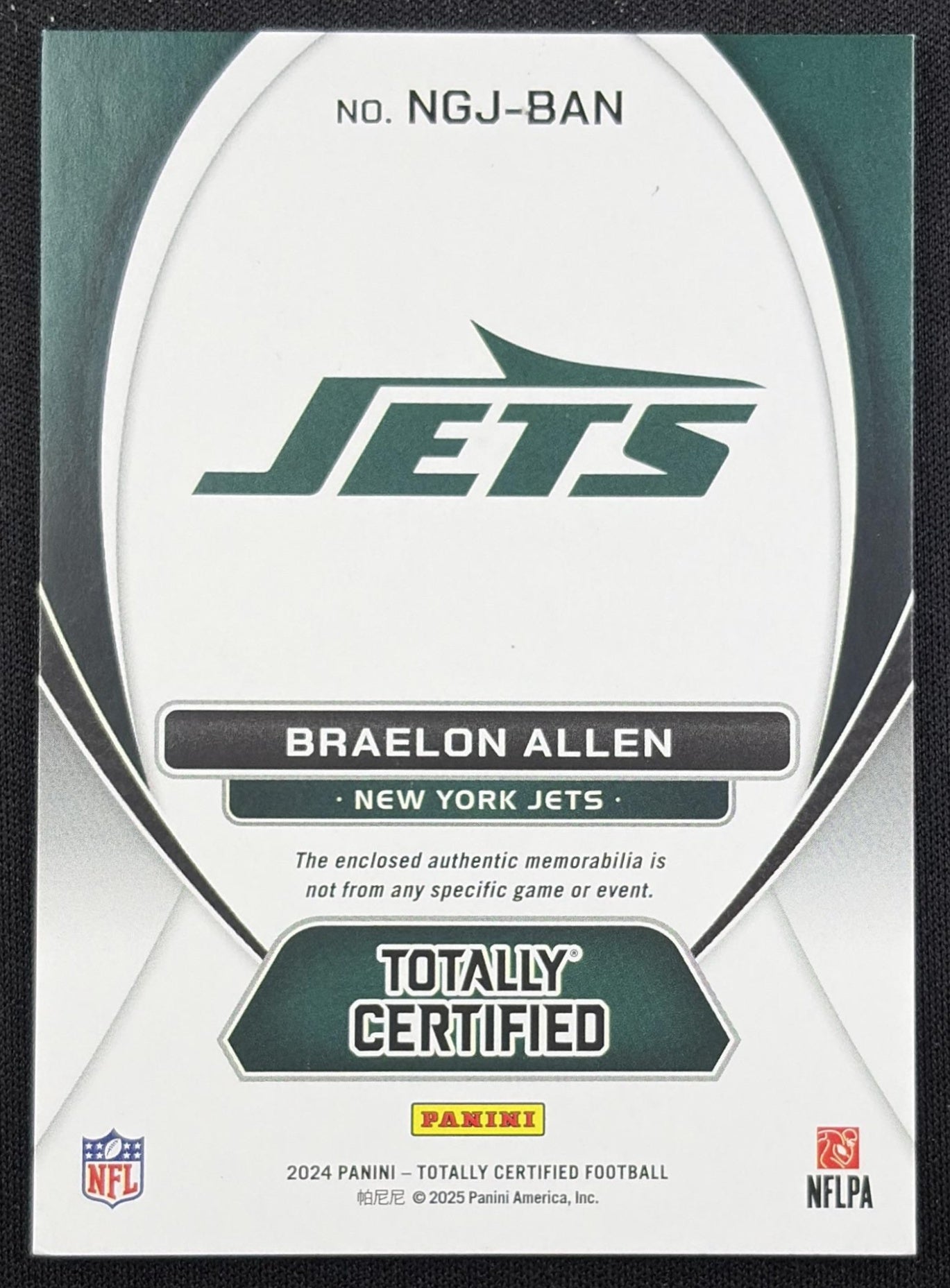 Braelon Allen 2024 Panini Totally Certified New Generation Jerseys Jets