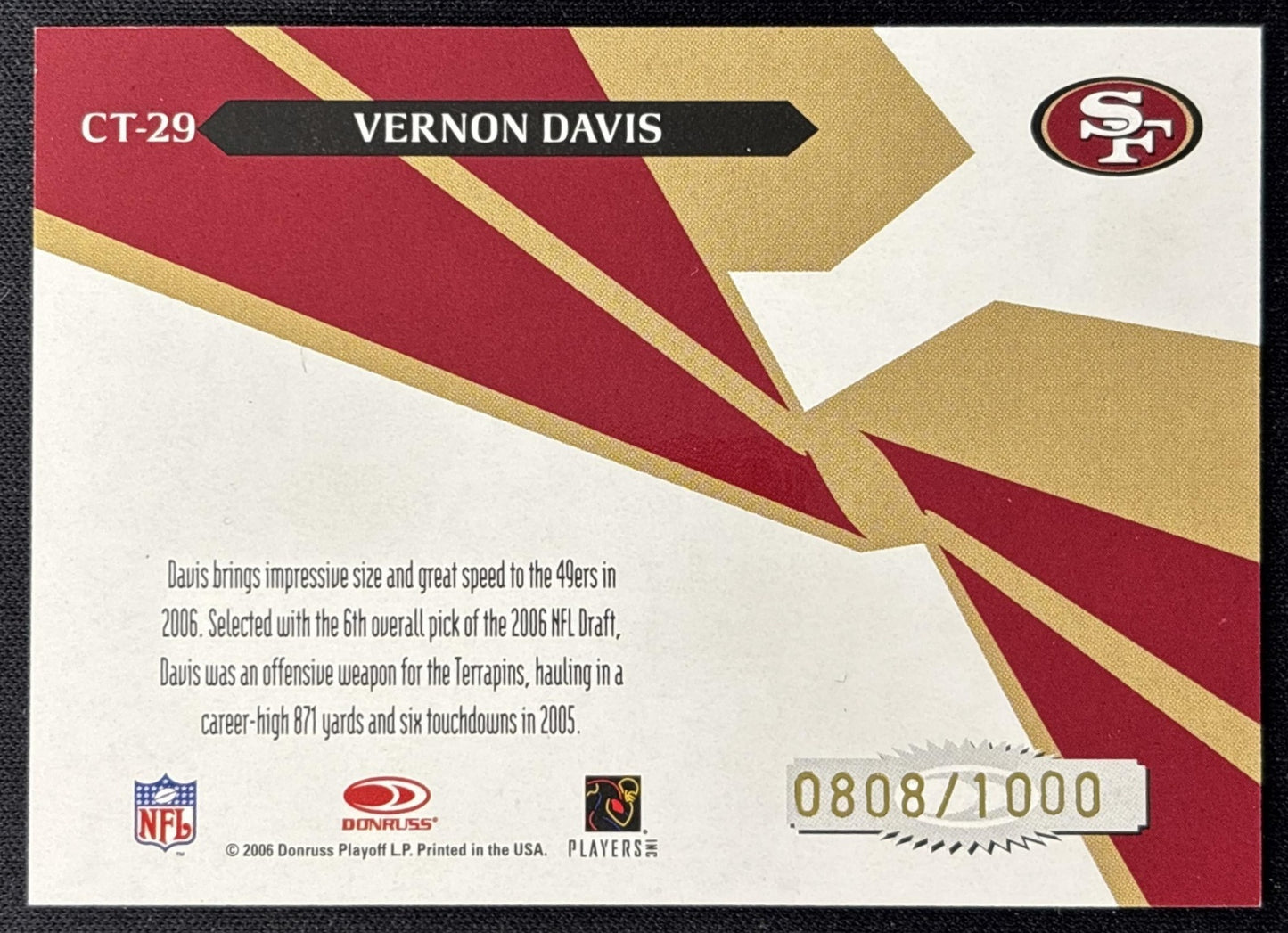 Vernon Davis Cross Training /1000 49ers back