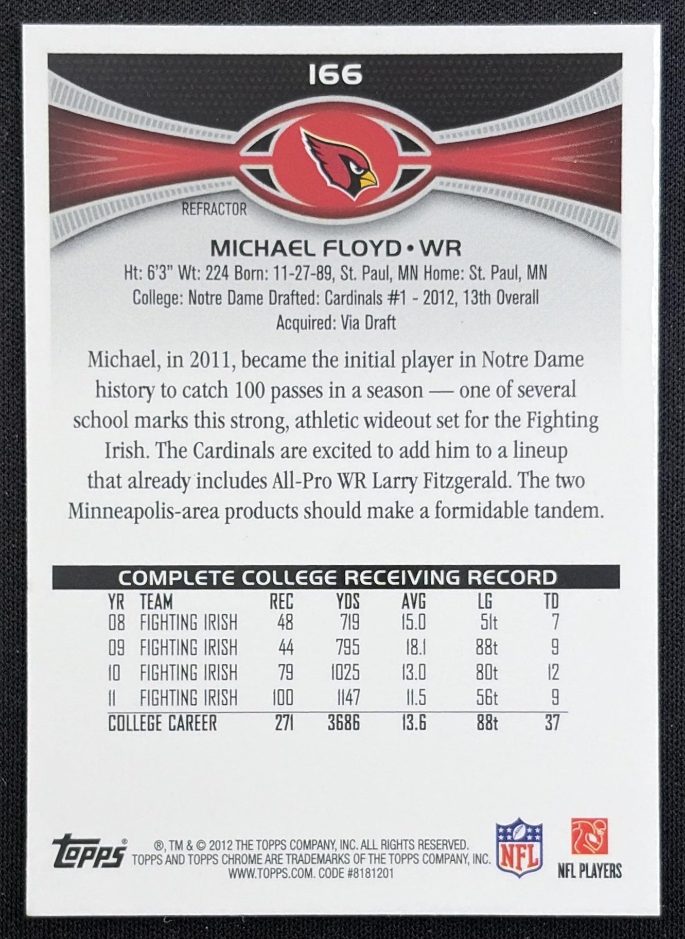 Michael Floyd 2012 Topps Chrome Xfractors Cardinals