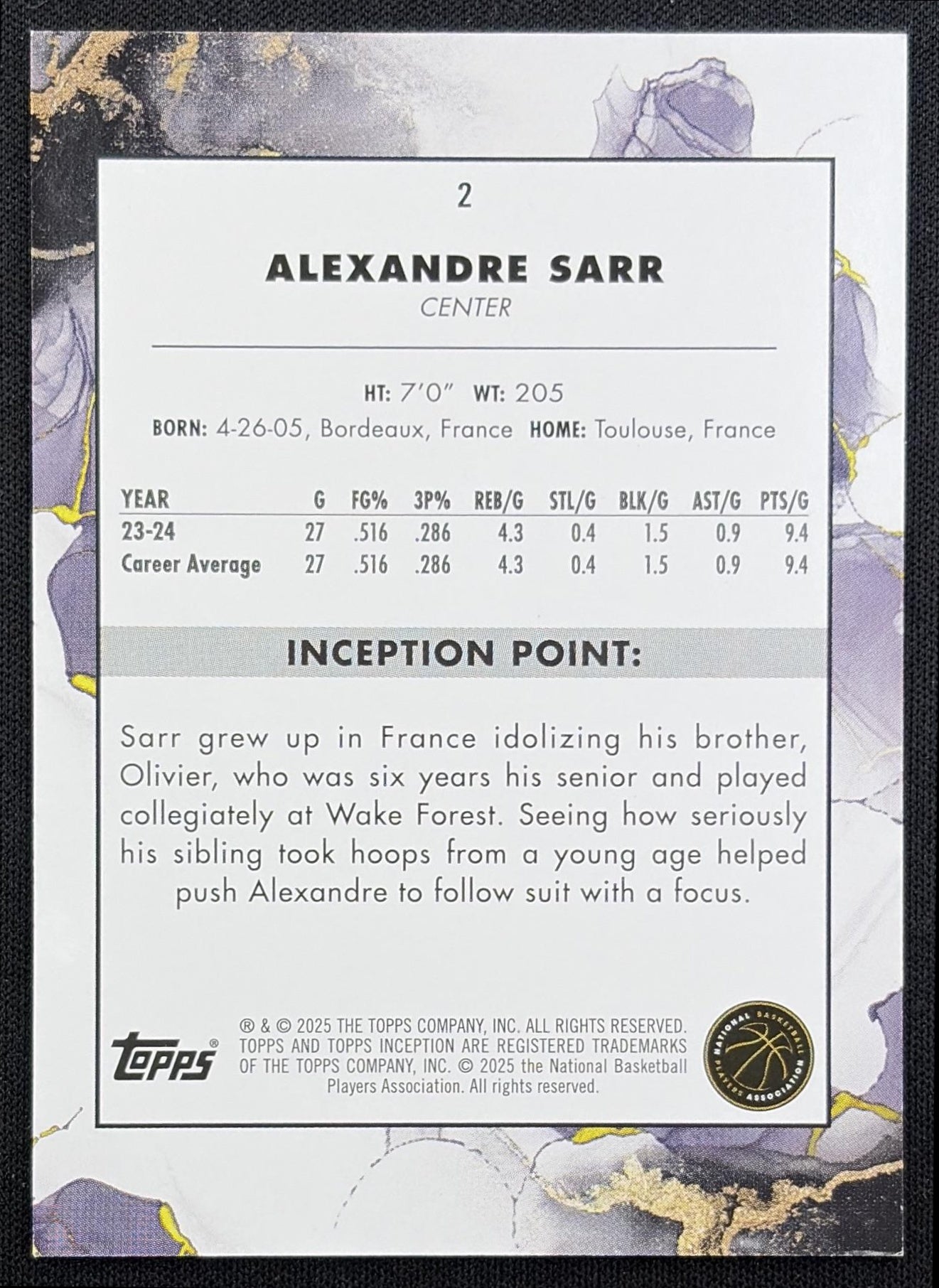 Alexandre Sarr 2024 Topps Inception Green Wizards