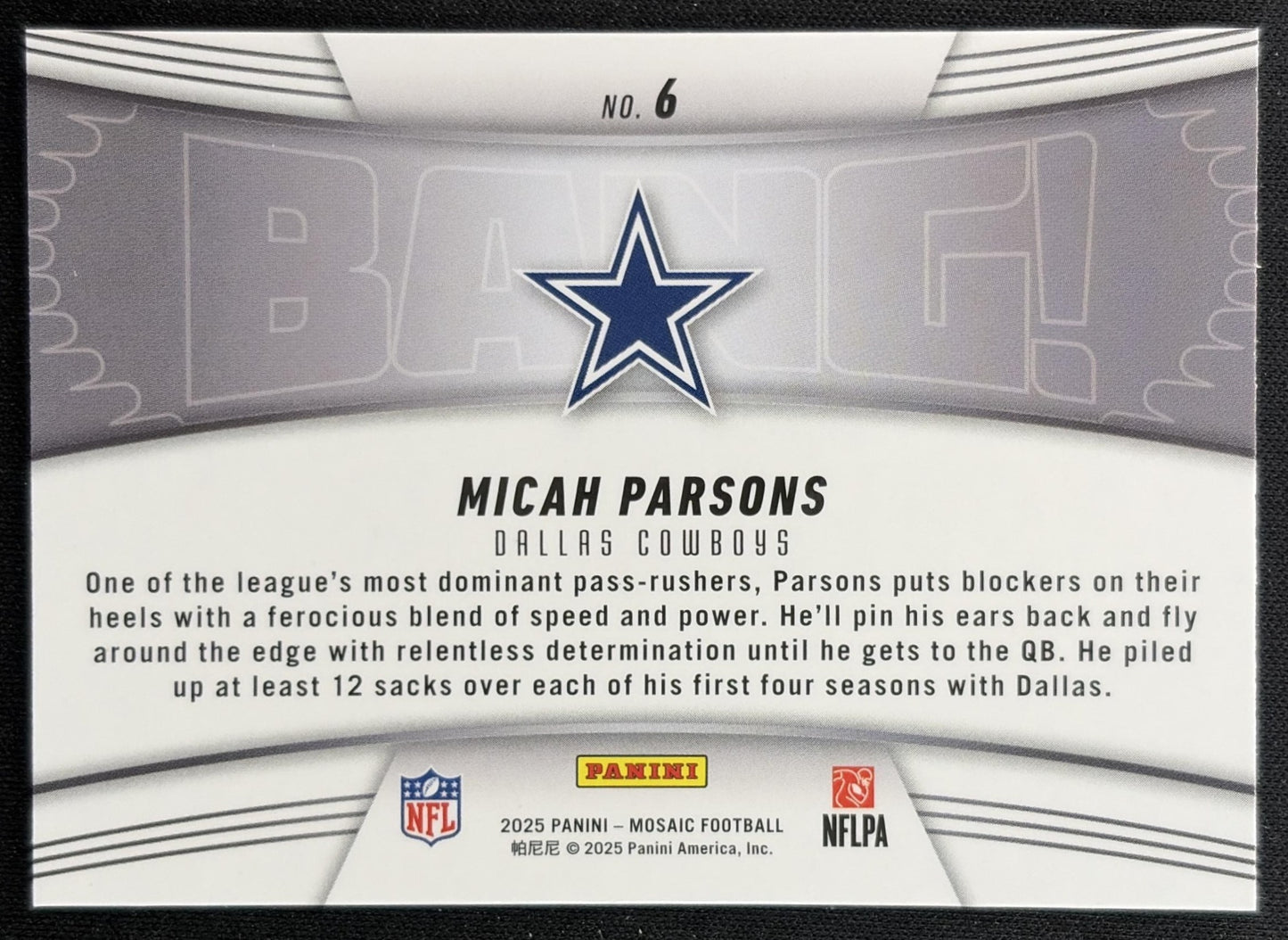 Micah Parsons 2025 Panini Mosaic Bang! Mosaic Prizm Cowboys Sports Trading Cards