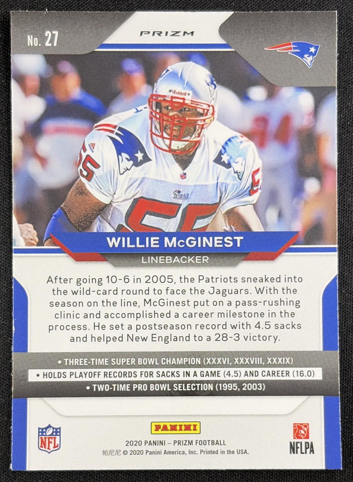 Willie McGinest 2020 Panini Prizm Red Ice Patriots Sports Trading Card