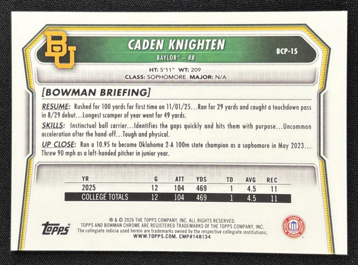 Caden Knighten 2026 Bowman Chrome Prospects Mojo Refractor Bears