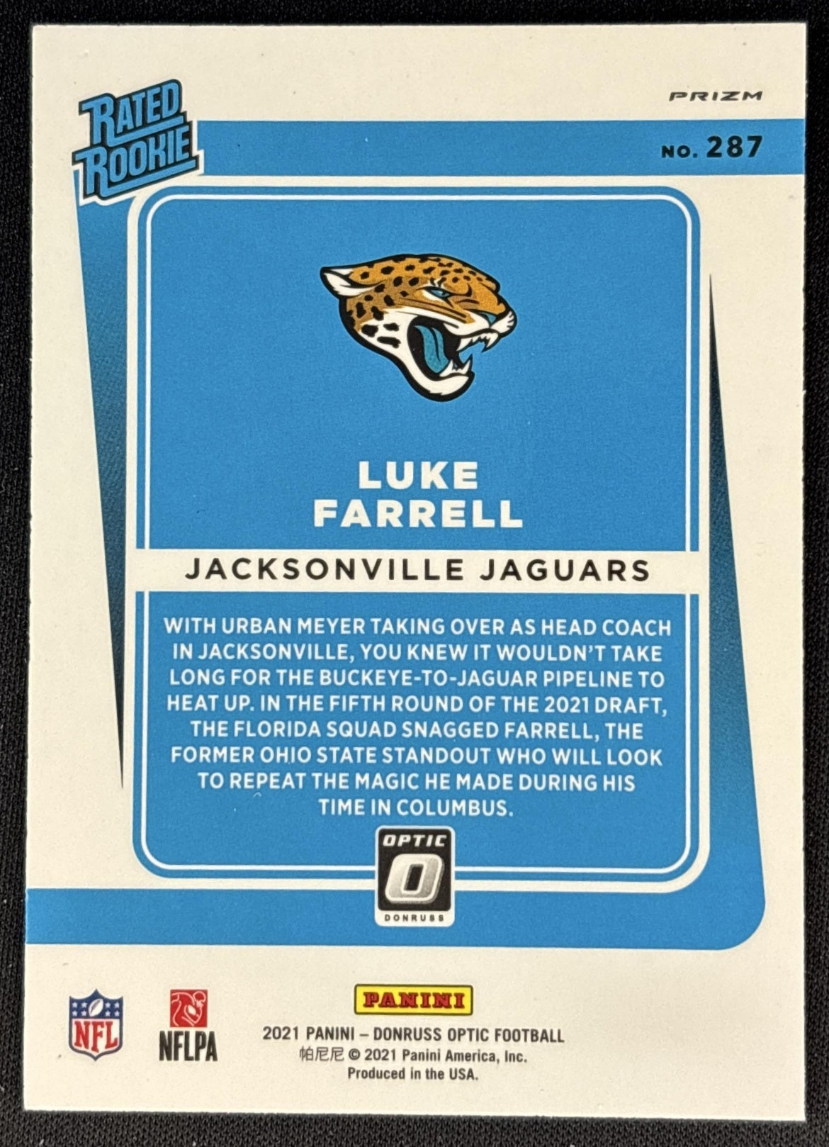 Luke Farrell 2021 Panini Donruss Optic Pink Jaguars