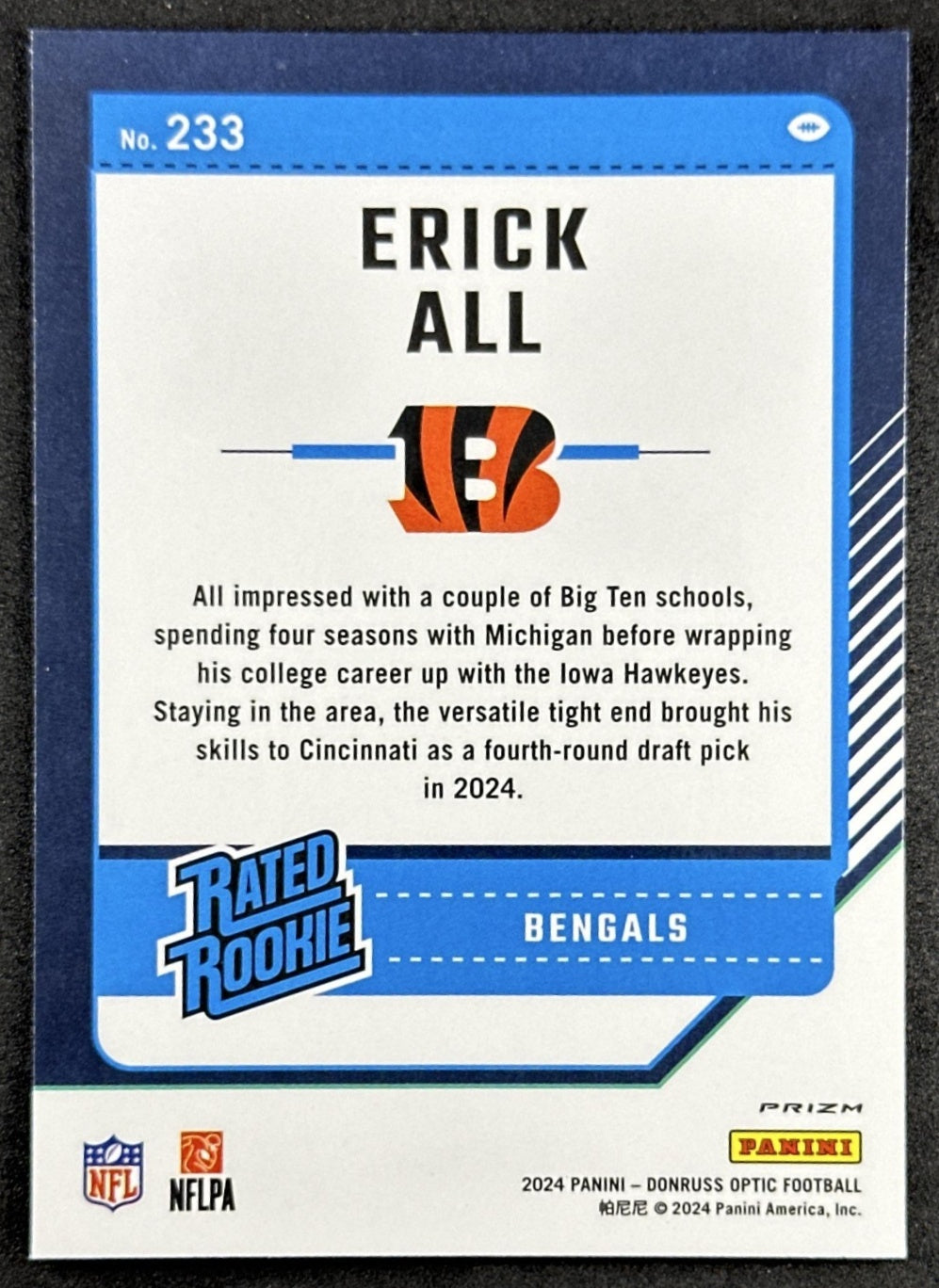 Erick All Jr. 2024 Panini Donruss Optic Teal Velocity Bengals Sports Trading Cards