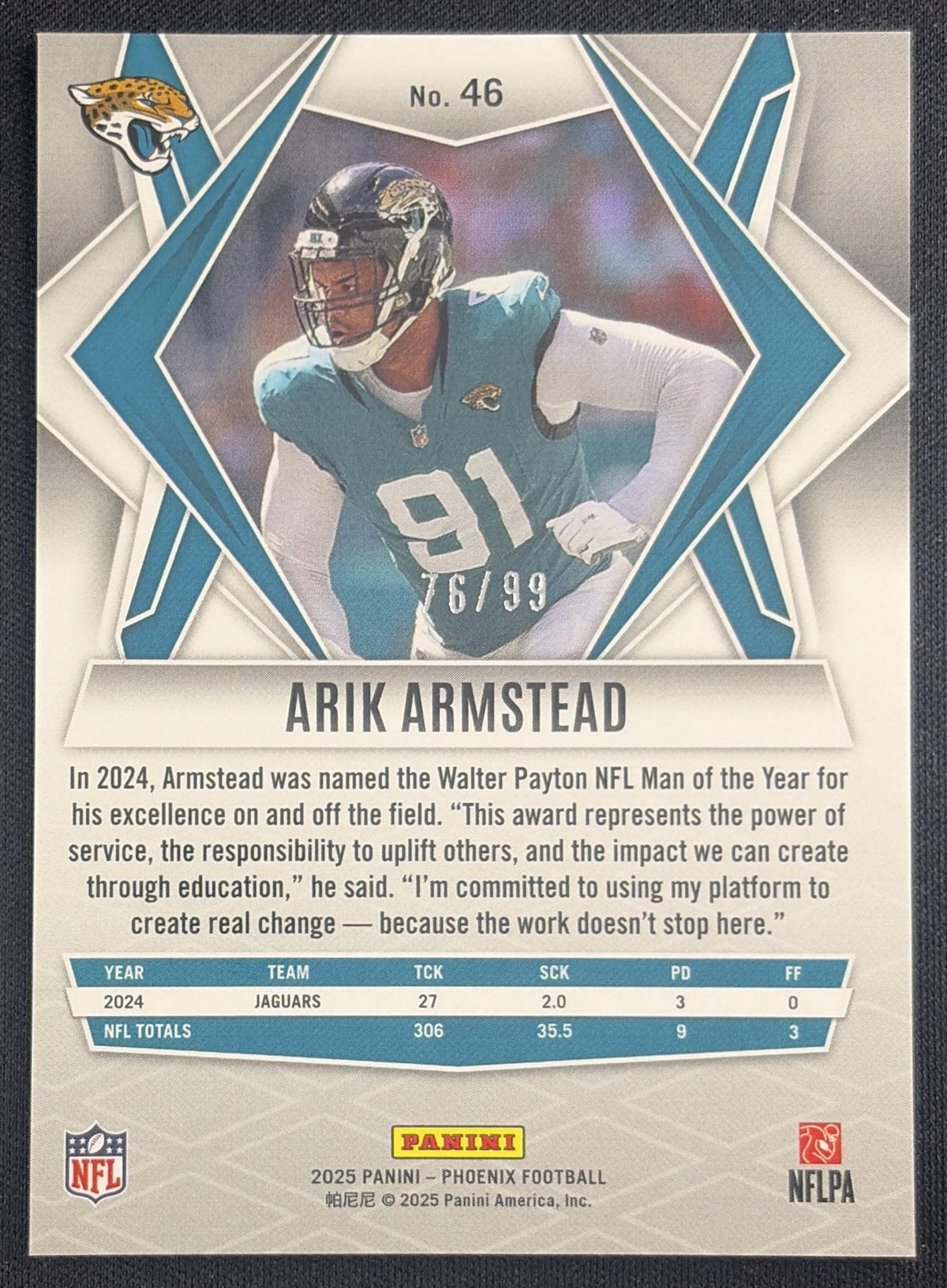 Arik Armstead 2025 Panini Phoenix Red Seismic Prizm /99 Jaguars Jacksonville Jaguars